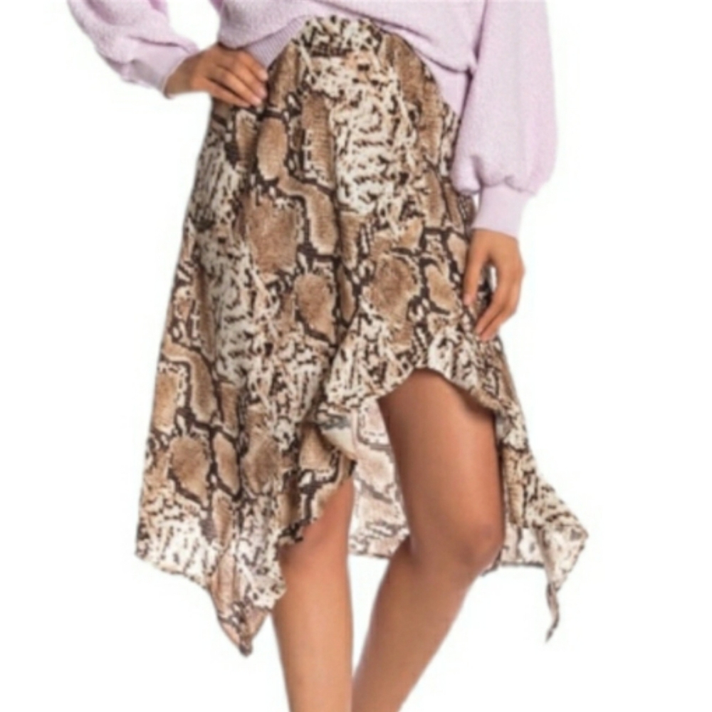 CODE X MODE Snakeskin Print Asymmetrical Ruffle Hem Midi Skirt XSmall